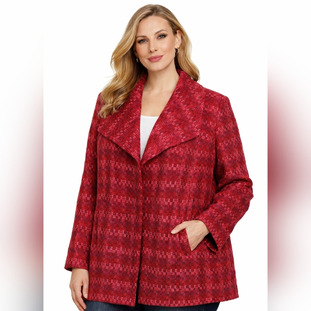 CAbi Sloan Tweed Peacoat (Style 3031) – Scarlet Red Bouclé Shawl Collar Coat - Picture 1 of 7